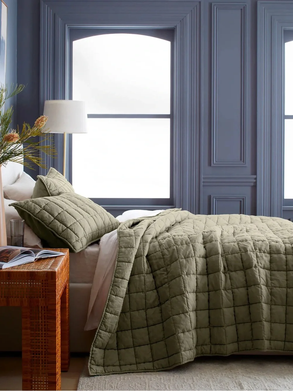Brand New Quince European Linen Box Full/Queen MSRP $164 Dusty Olive